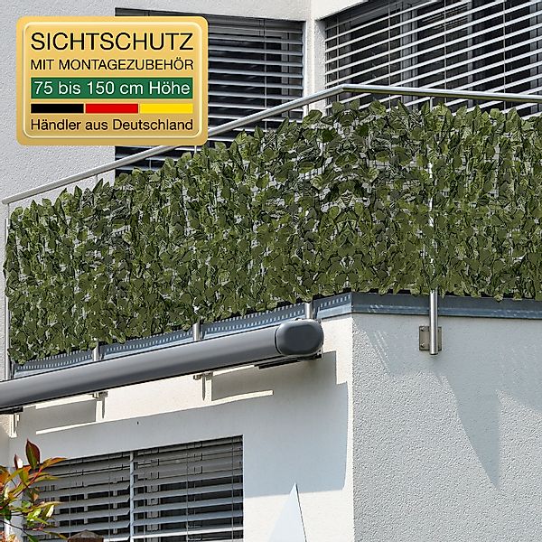 ELONEO Balkon Sichtschutz wetterfest,  300 x 150 cm in Blätteroptik, Balkon günstig online kaufen