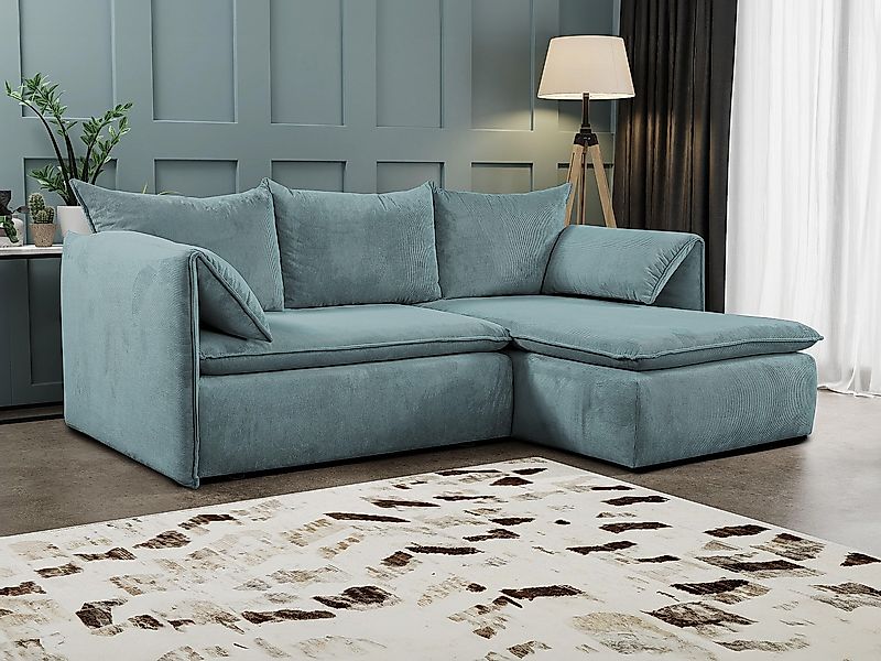 Ecksofa mit Schlaffunktion - Ecke Rechts - Feincord - Blau - TEODORA günstig online kaufen