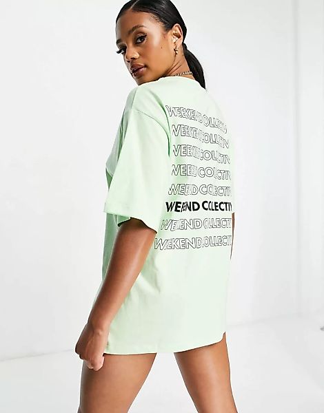 ASOS – Weekend Collective – Oversize-T-Shirt mit Stapel-Logo in Limettengrü günstig online kaufen