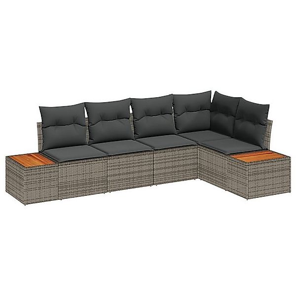vidaXL Loungesofa 5-teiliges Garten-Sofa-Set mit Kissen Grau Poly-Rattan, 5 günstig online kaufen