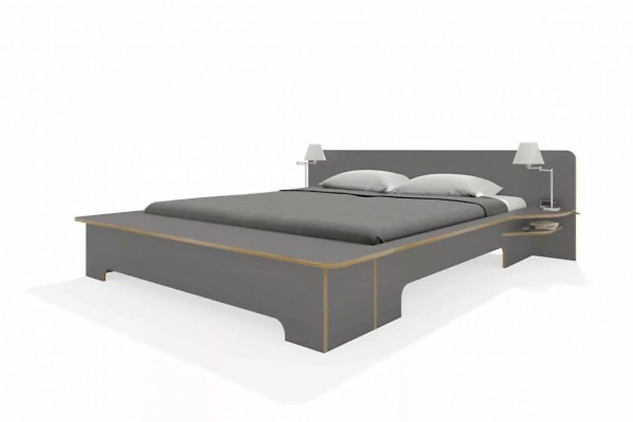 PLANE Doppelbett Anthrazit mit Birkenkante 160 x 210 cm mit Bettkasten günstig online kaufen