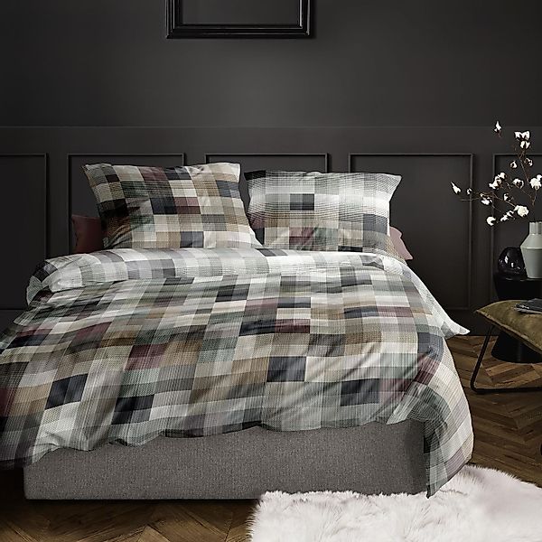Irisette Mako Satin Bettwäsche Wave 8573-80 Kariert Natur Grau 135x200 günstig online kaufen