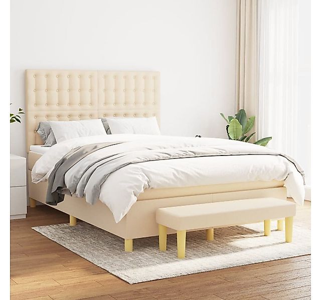 vidaXL Boxspringbett, Boxspringbett mit Matratze Creme 140x190 cm Stoff günstig online kaufen