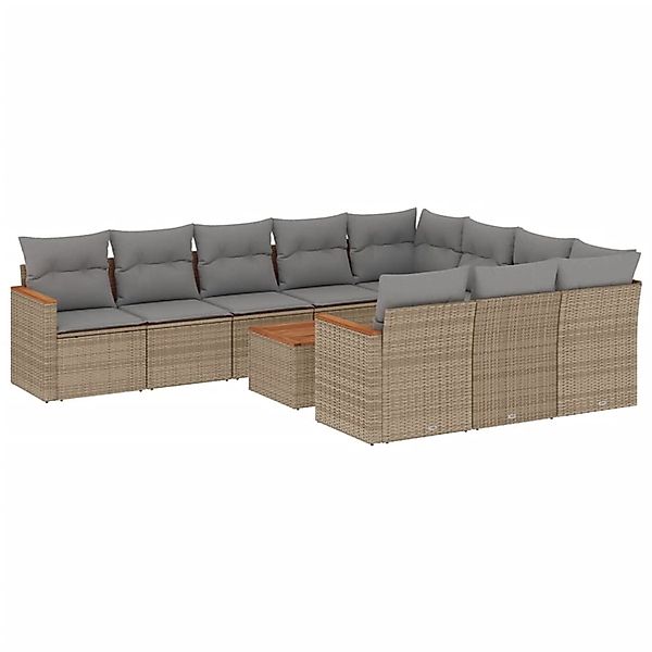 vidaXL 11-Tlg Garten-Sofagarnitur mit Kissen Beige Poly Rattan 3226346 günstig online kaufen