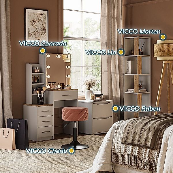 Vicco Schminktisch Conrada, Weiß/Sonoma, 80 cm günstig online kaufen