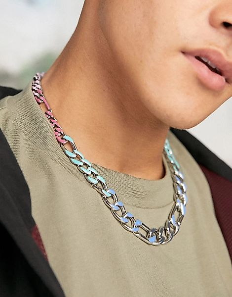 ASOS DESIGN – Mittelschwere, breite Figaro-Halskette in Silberoptik mit bun günstig online kaufen