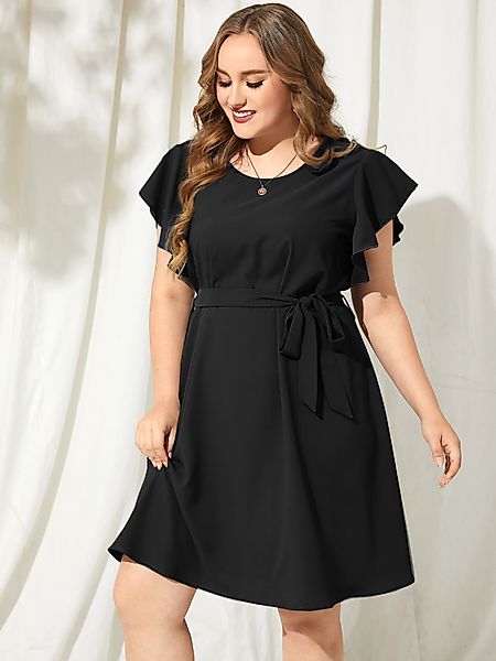 YOINS Plus Größe Gürtel Design Rüschenbesatz kurze Ärmel Kleid günstig online kaufen
