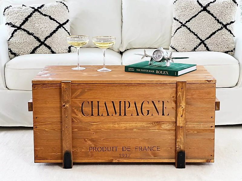 Holztruhe "Champagne" hellbraun massives Kiefernholz Vintage günstig online kaufen