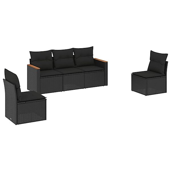 vidaXL 5-Tlg Garten-Sofagarnitur mit Kissen Schwarz Poly Rattan 3225845 günstig online kaufen