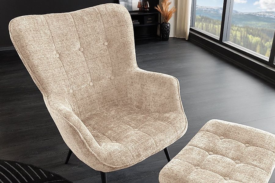 riess-ambiente Sessel SCANDINAVIA champagner/schwarz -Chenille, Metall, Arm günstig online kaufen