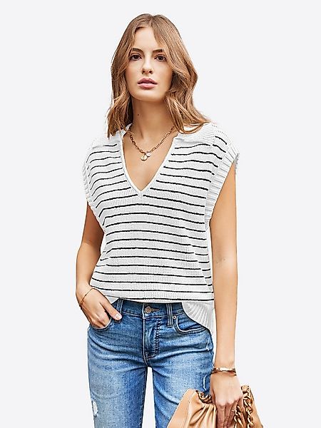 Imily Bela Stricktop Damen Sommer Gestreift Kragen V-Ausschnitt Kurzarm Top günstig online kaufen