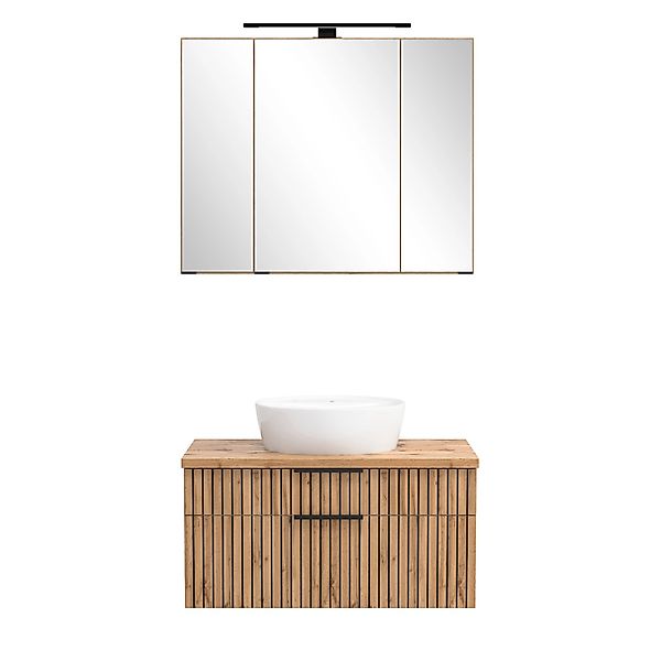 Held Möbel Waschtisch-Set Keramikbecken Weiß 200 x 80 x 47 cm Eiche 2-tlg. günstig online kaufen