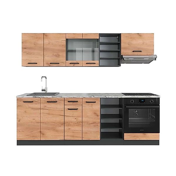 Vicco R-Line Küchenzeile Goldkraft Eiche/Anthrazit 240 cm AP Marmor Opt 2 o günstig online kaufen