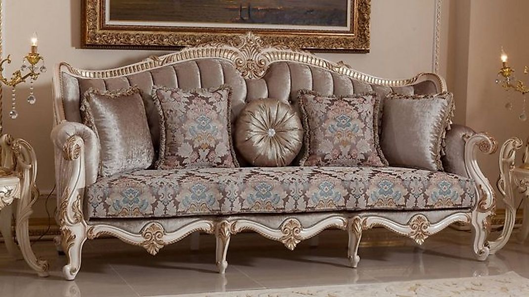 Casa Padrino Sofa Casa Padrino Luxus Barock Sofa Braun / Weiß / Gold 245 cm günstig online kaufen