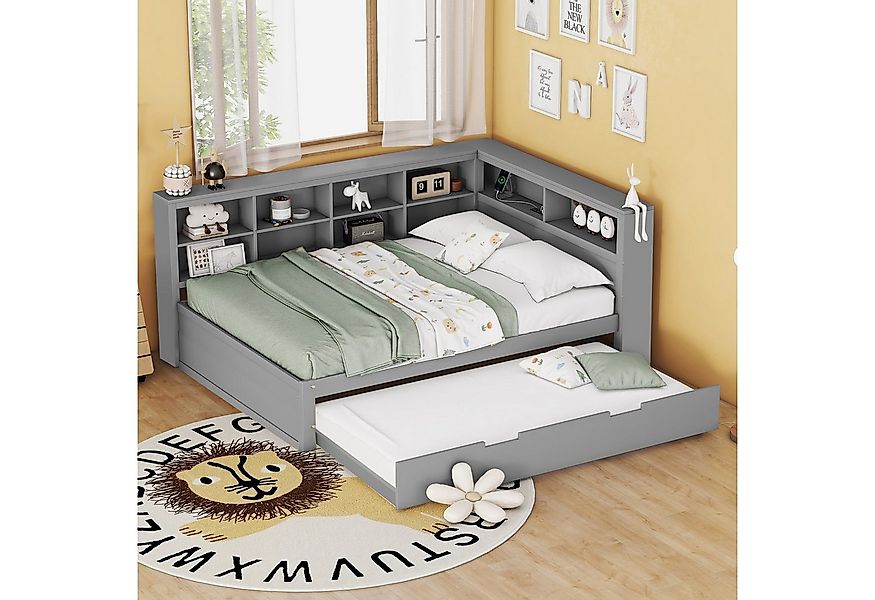 REDOM Stauraumbett aus Massivholz, Ausziehbett 90x190 cm, USB-Steckdose und günstig online kaufen