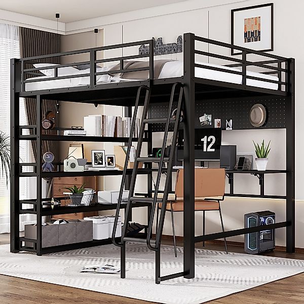 STILVORA Hochbett 140x200 mit Matratze&Tisch,Jugendbett Eisenbett günstig online kaufen