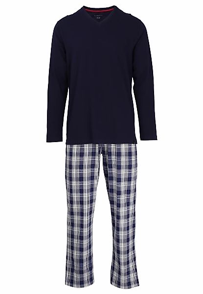 bugatti Pyjama "Genua", 2 Stk. V-Ausschnitt, Langarm, lange Hose, kariert, günstig online kaufen