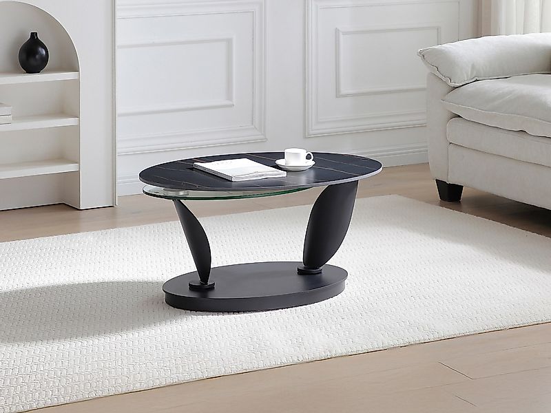 Couchtisch mit drehbaren Tischplatten - Keramik, Sicherheitsglas & Metall - günstig online kaufen