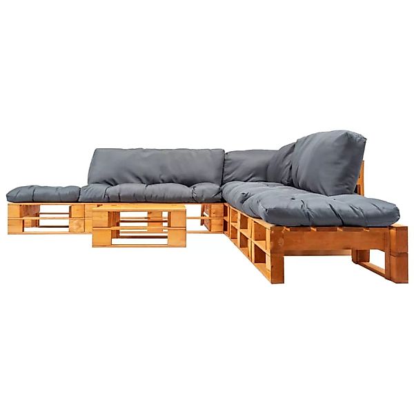 6-tlg. Garten-paletten-sofagarnitur Mit Grauen Kissen Holz günstig online kaufen