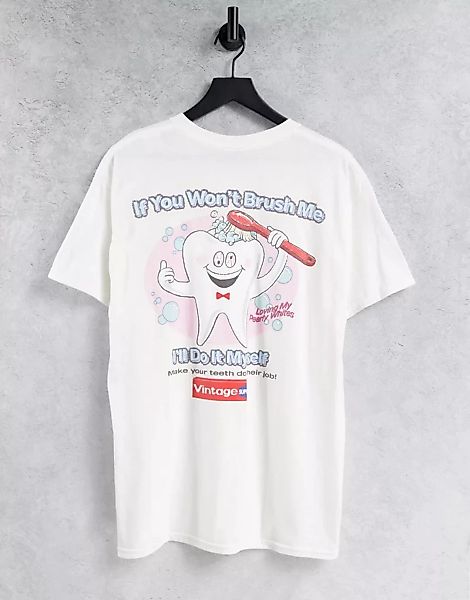 Vintage Supply – T-Shirt in Weiß mit Zahnpastaprint günstig online kaufen