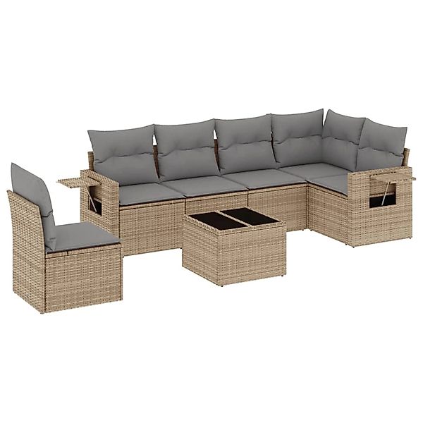vidaXL 7-Tlg Garten-Sofagarnitur mit Kissen Beige Poly Rattan 3220238 günstig online kaufen