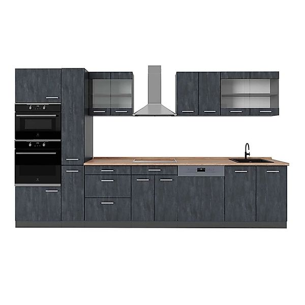 Vicco R-Line Küchenzeile Schwarz Beton/Anthrazit 350 cm AP Eiche günstig online kaufen