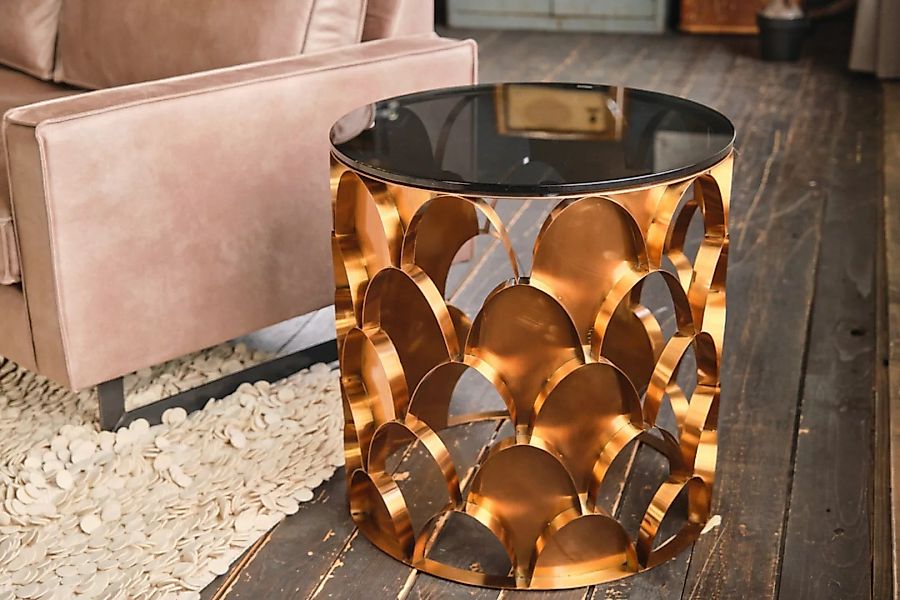 KAWOLA Beistelltisch MEDINA Couchtisch Tisch Glas Gestell rosé gold günstig online kaufen