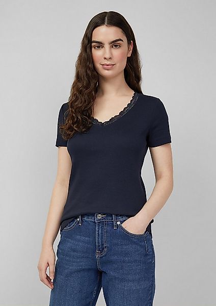 s.Oliver Kurzarmshirt T-Shirt Ripp-T-Shirt mit Spitze am Ausschnitt günstig online kaufen