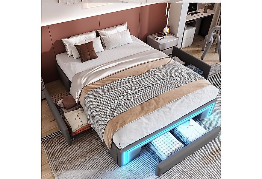 Flieks Polsterbett, Jugendbett Doppelbett 140x200cm ohne Kopfteil mit 3 Sch günstig online kaufen