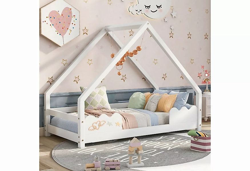 Odikalo Kinderbett Jugendbett 80x160cm mit Rausfallschutz,Massivholz in Wei günstig online kaufen