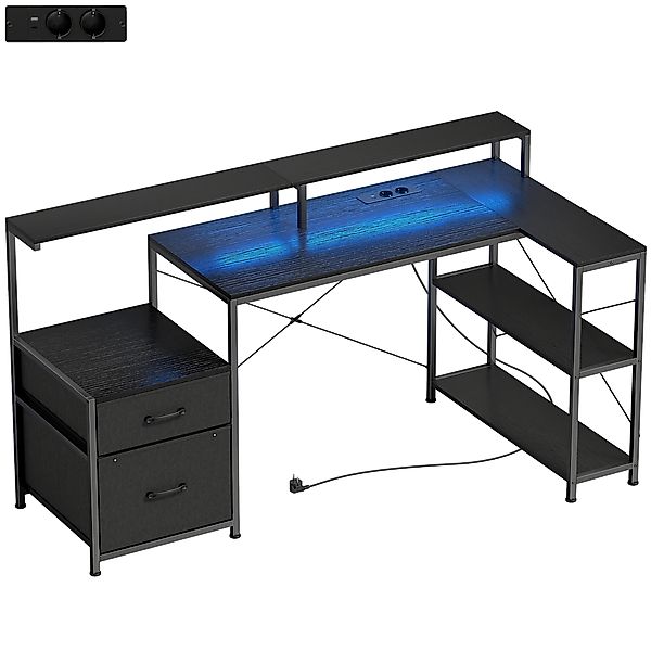 HOMCOM Gaming Tisch L-förmiger 165 x 80 cm Schreibtisch mit LED & Steckdose günstig online kaufen