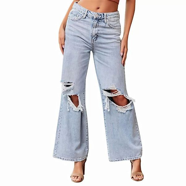 RUZU UG Bootcuthose Destroyed Jeans Bootcut Hose Freizeithose hohe Schlagho günstig online kaufen