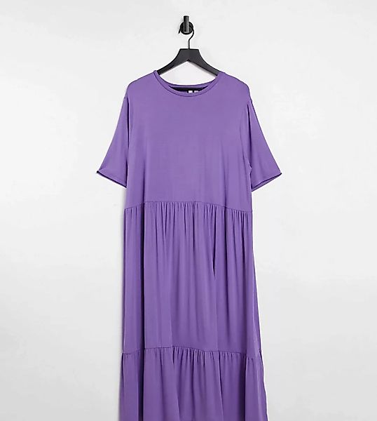 ASOS DESIGN Curve – Gestuftes Midi-T-Shirt-Kleid in Aschlila günstig online kaufen