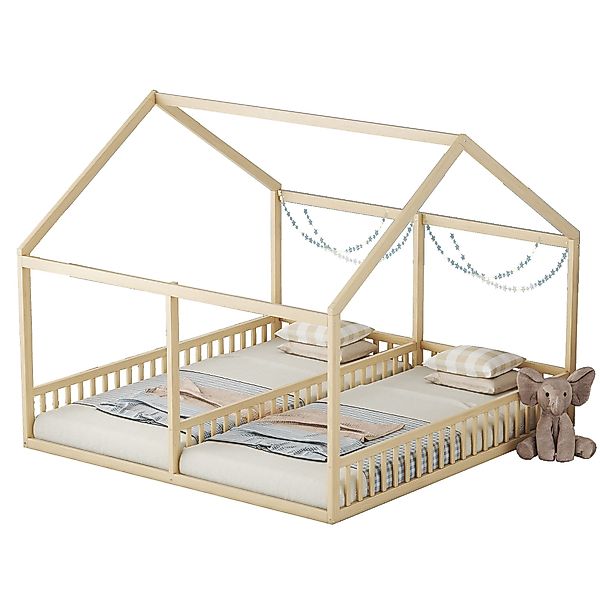 Flieks Kinderbett, Massivholz Einzelbett Doppelbett Hausbett günstig online kaufen