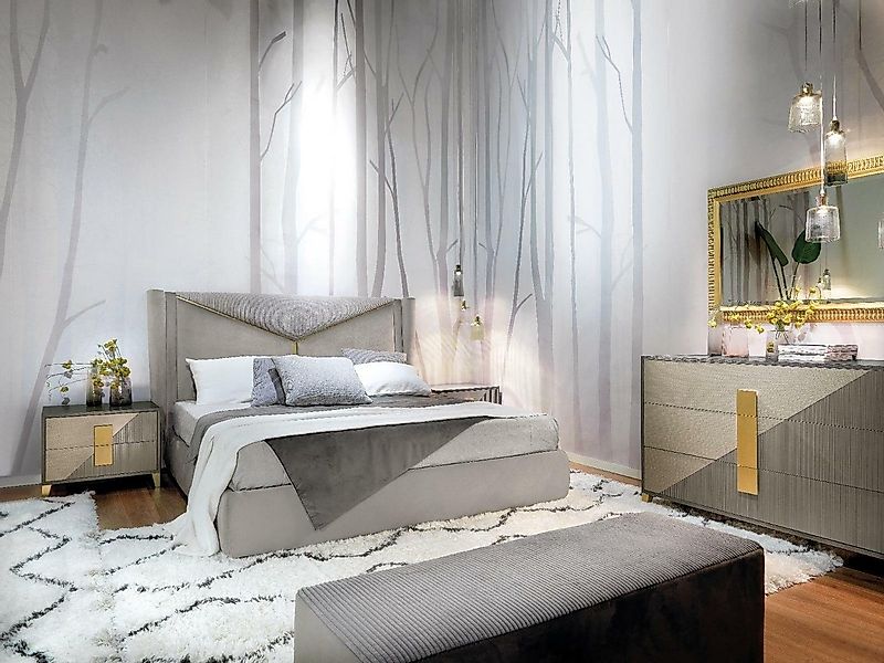 JVmoebel Bett Polster Doppel Hotel Betten Schlaf Zimmer 180x200cm Grau, Mad günstig online kaufen