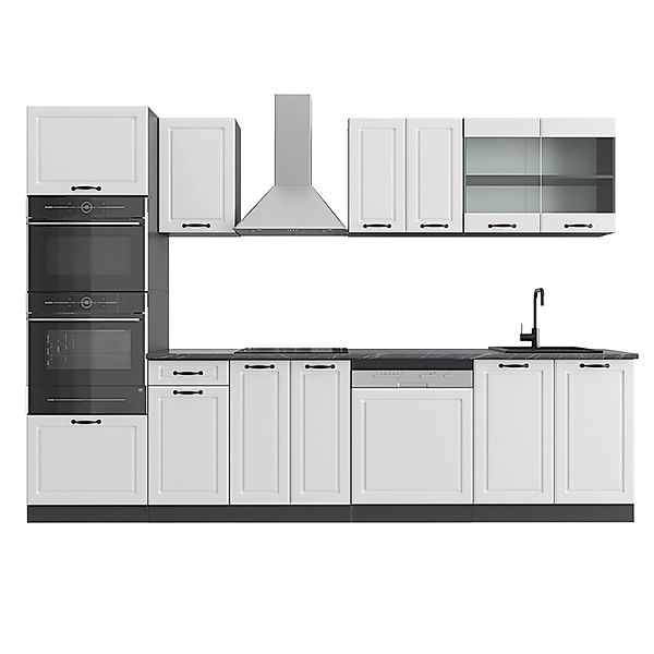 Vicco R-Line Küchenzeile Weiß Landhaus/Anthrazit 300 cm mit Hochschrankohne günstig online kaufen