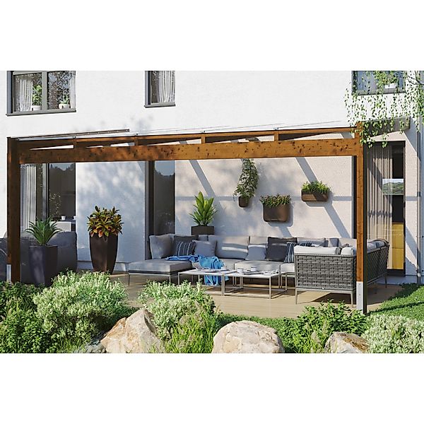 Skan Holz Terrassenüberdachung Novara 557 cm x 359 cm Nussbaum günstig online kaufen