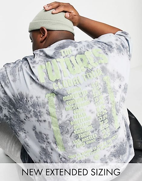 ASOS DESIGN – Oversize-T-Shirt mit Batikmuster und Bandprint auf dem Rücken günstig online kaufen
