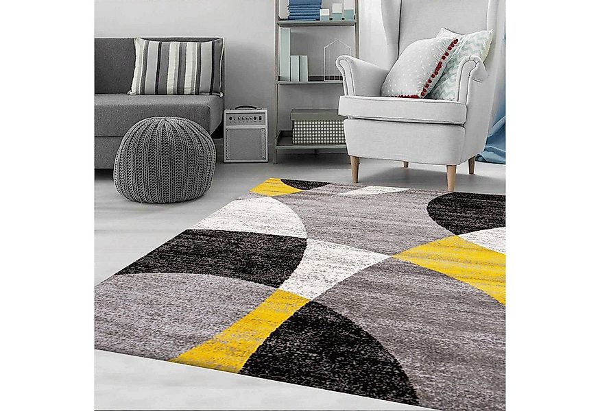 Vimoda Teppich Wohnzimmer Geometrische Kreismuster in Rot & Gelb, Rechtecki günstig online kaufen