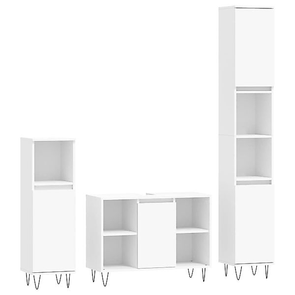 vidaXL Badezimmer-Set 3-tlg. Badmöbel-Set Weiß Holzwerkstoff, günstig online kaufen