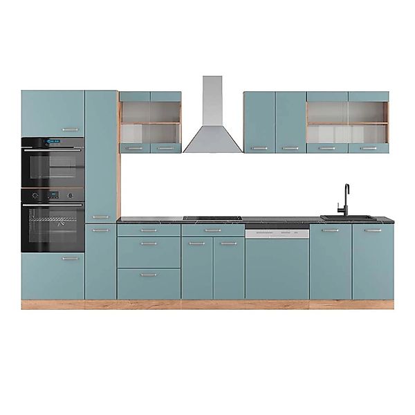 Vicco R-Line Küche Blau-Grau/Goldkraft Eiche 350 cm mit HochschrankAP Anthr günstig online kaufen
