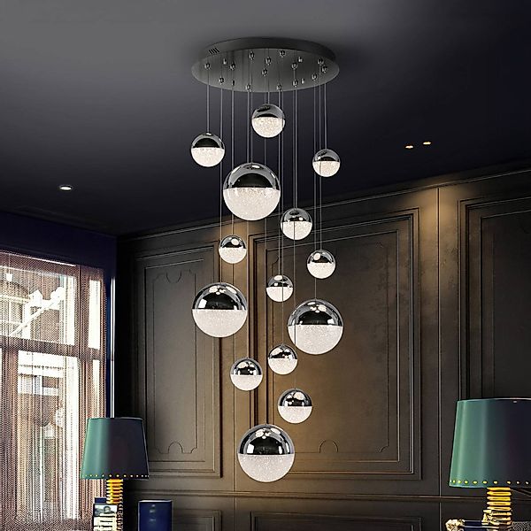 LED-Hängeleuchte Sphere, 14-fl., chrom, dimmbar, Ø 60 cm günstig online kaufen