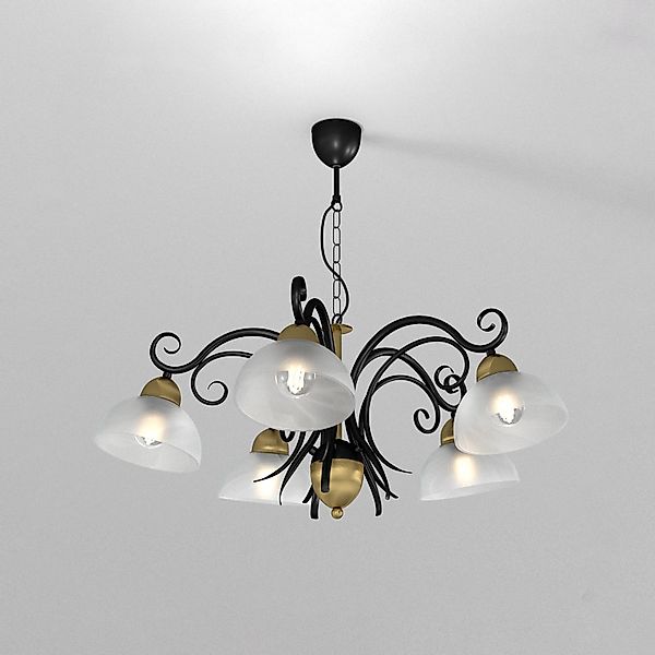 Kronleuchter Flora, 5 Glasschirme, schwarz/messing günstig online kaufen
