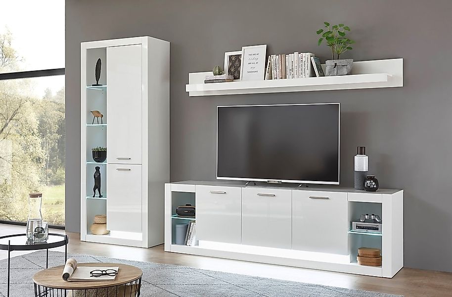 PLACES OF STYLE Wohnwand "Meran" Stauraumvitrine, Lowboard, Wandregal, 3 St günstig online kaufen