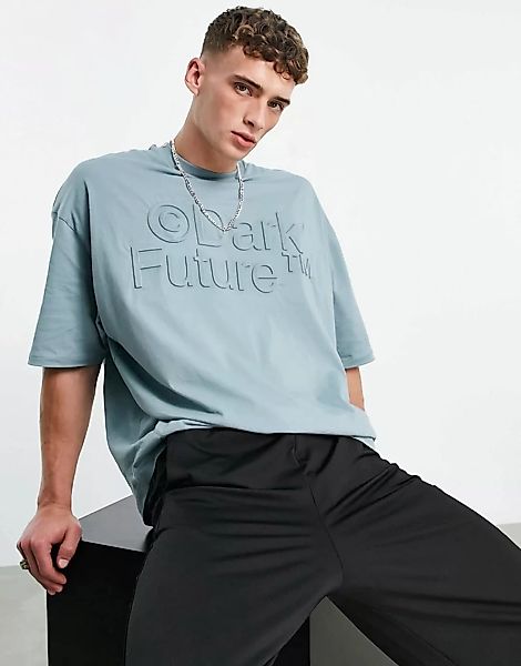 ASOS Dark Future – Oversize-T-Shirt in Grau mit 3D-Logoprägung günstig online kaufen