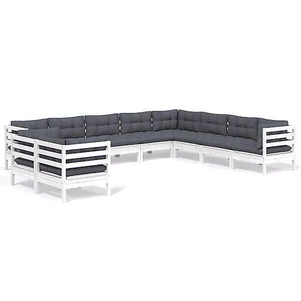 vidaXL 10-Tlg Garten-Lounge-Set mit Kissen Weiß Massivholz Kiefer 3096912 günstig online kaufen