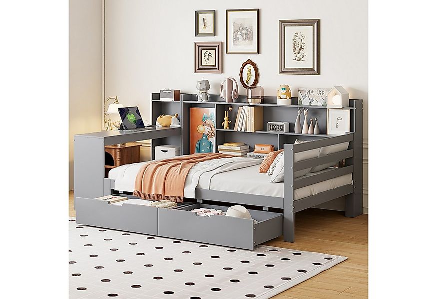 Flieks Massivholzbett, Daybett Kinderbett 90x200cm mit Schreibtisch Steckdo günstig online kaufen