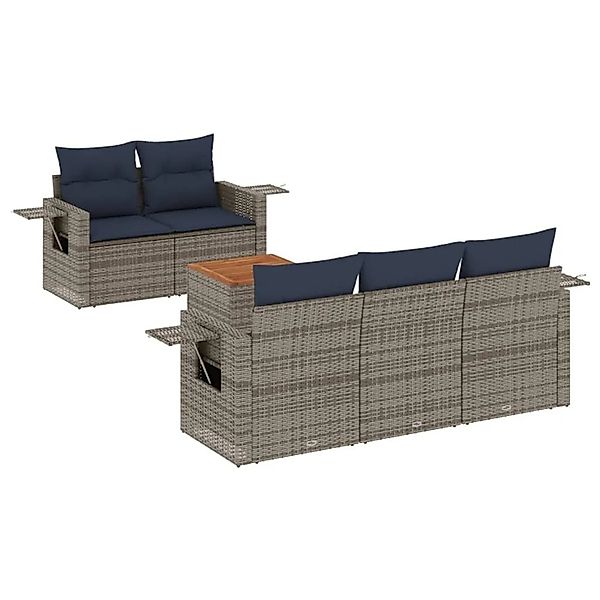 vidaXL 6-Tlg Gartensofa-Set mit Kissen Grau Polyrattan 3224451 günstig online kaufen