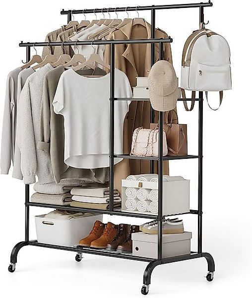 GarveeMore Kleiderständer mit Rollen & 4 Ablagen,Doppel-Kleiderstange aus Ø günstig online kaufen