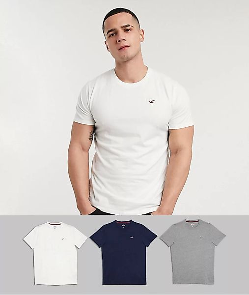 Hollister – Schmal geschnittene T-Shirts mit Rundhalsausschnitt und Seemöwe günstig online kaufen